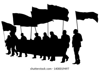 People Banner Flags Isolated Silhouettes People Stock Vector (Royalty ...