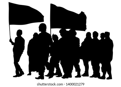 Personas con banderas grandes en fondo blanco