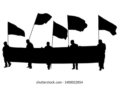 People of with large flags on white background