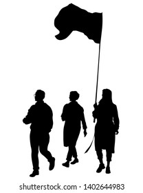Personas con banderas grandes en fondo blanco