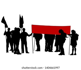 People of with large flags on white background