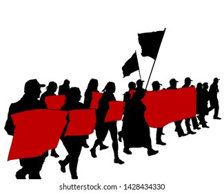 People with large flags on white background