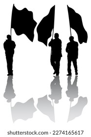 People of with large flags on white background