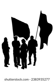 Menschen mit großen Flaggen auf weißem Hintergrund