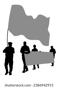 Personas con banderas grandes en fondo blanco