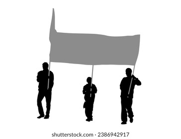 People of with large flags on white background