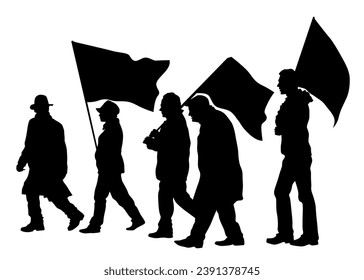 People of with large flags on white background