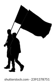 Menschen mit großen Flaggen auf weißem Hintergrund