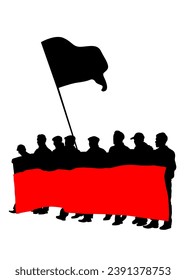 People of with large flags on white background