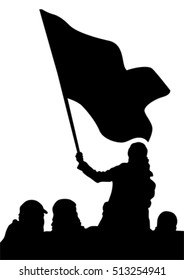 People of with large flags on white background