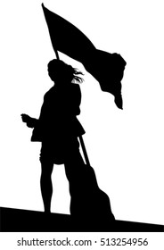 People of with large flags on white background