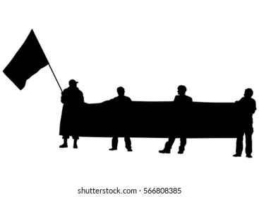 People of with large flags on white background