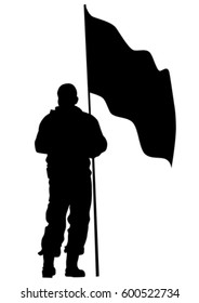 People of with large flags on white background