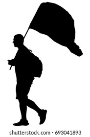 Personas con banderas grandes en fondo blanco