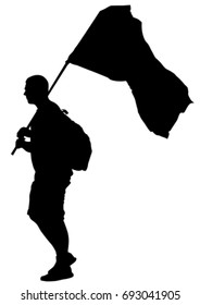 Personas con banderas grandes en fondo blanco