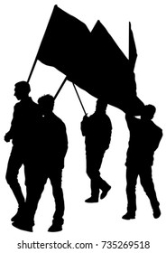 People of with large flags on white background