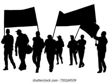 People of with large flags on white background