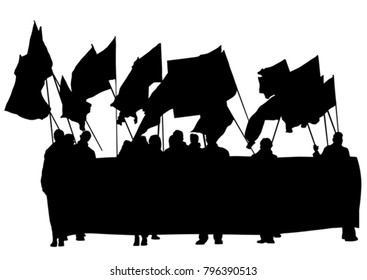 People of with large flags on white background