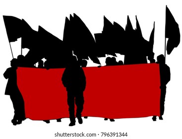 People of with large flags on white background