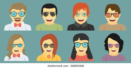 People is laughing. Fun concept set. Vector flat design illustration.