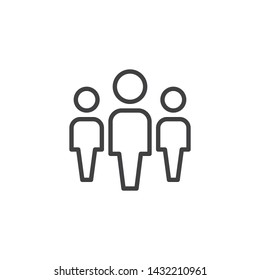 People, leadership line icon. Work Group Team linear style sign for mobile concept and web design. Group of three people outline vector icon. Persons Crowd symbol, logo illustration. Vector graphics