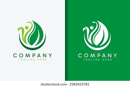 People and Leaf Combination with Circular Logo Concept. Flat Minimalist Vector Logo Icon Design.