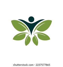 people leaf fly logo icon template