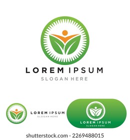 Menschen-Blätter gehen grüne Logo-Vektorgrafik