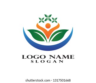 People leaf green nature health logo and symbols