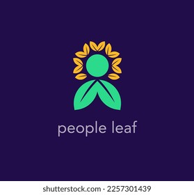 People leaf. Human logo template with sunflower, and leaf. unique vector design.