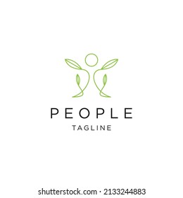 People leaf line logo icon design template flat vector
