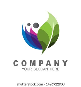 people and leaf logo design template, medical icon, charity symbol