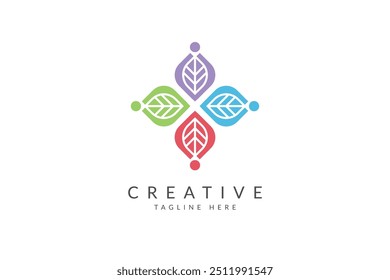 People with leaf logo design vector.