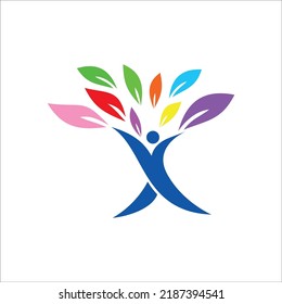 people leaf logo. eco lifestyle sign and symbol. nature business identity.