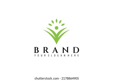 people with leaf logo in green color for health and care template
