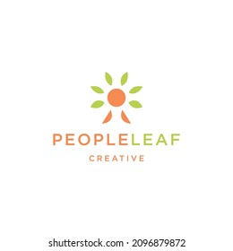 People Leaf logo icon flat design template 
