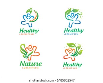 People and Leaf logo symbol or icon template