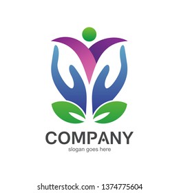 People and Leaf Logo Vector