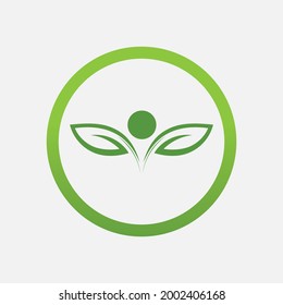 people and leaf logo vector illustration design template at gray background