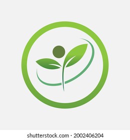 plantilla de diseño de ilustraciones vectoriales con logotipo de personas y hojas en fondo gris