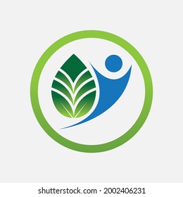 plantilla de diseño de ilustraciones vectoriales con logotipo de personas y hojas en fondo gris