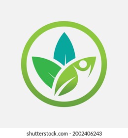 people and leaf logo vector illustration design template at gray background