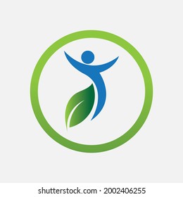 people and leaf logo vector illustration design template at gray background
