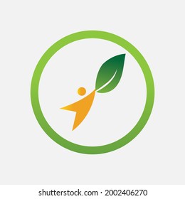 people and leaf logo vector illustration design template at gray background