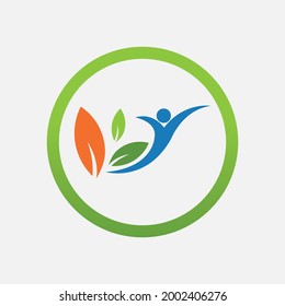 people and leaf logo vector illustration design template at gray background