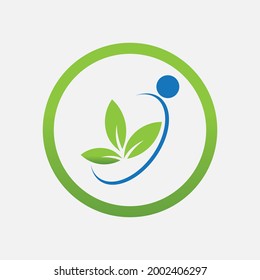 people and leaf logo vector illustration design template at gray background