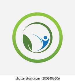 plantilla de diseño de ilustraciones vectoriales con logotipo de personas y hojas en fondo gris