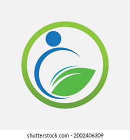 people and leaf logo vector illustration design template at gray background