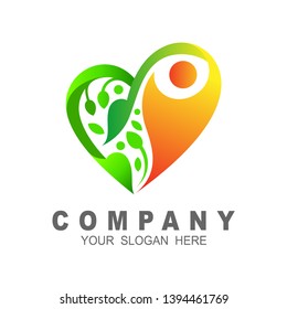 People leaf love logo, love and human community, charity icon 