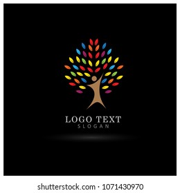 People & Learning Tree Logo. Symbol & Icon Vector Template.